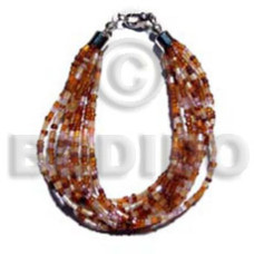 twisted 12 rows orange brown cut glass beads