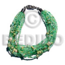 twisted 12 rows golden green cut glass beads with coco pklt. accen