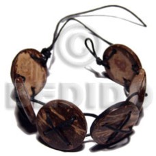 6 pcs. 25mmx25mm round coco natural brown in black criss cross wax