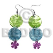 dangling double round 25mm gree blue capiz shell