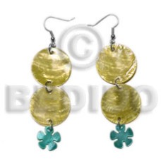 dangling double round 25mm golden yellow capiz