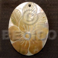 oval mother of pearl shell (MOP) with skin flower design
