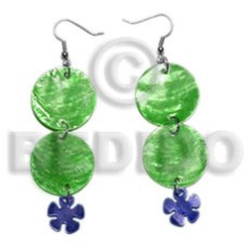 dangling double round 25mm green capiz shell