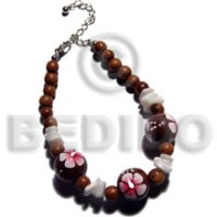 4 5mm coco pklt. natural brown with handpainted 15mm robles round woo