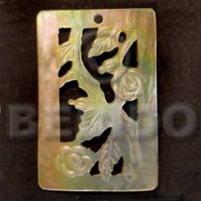 rectangular floral carving mother of pearl shell (MOP) 40mm