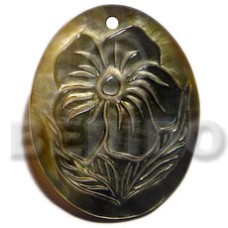 oval black lip with flower carving