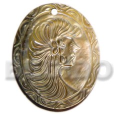 oval black lip with intricate lady carving