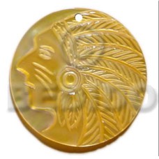 round mother of pearl shell (MOP) with indian face carving 50mmx40mm