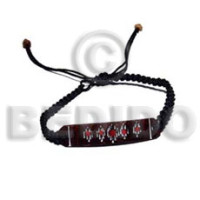 black macrame black tab shell id bracelet with painted design