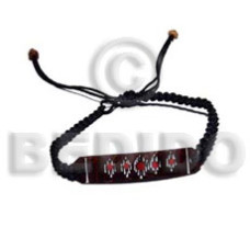 black macrame black tab shell id bracelet with painted design