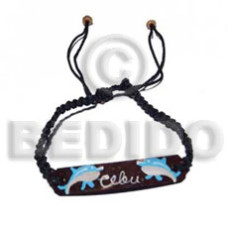 black macrame natural brown coco id bracelet with painted dolphin de