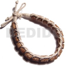 mahogany cylinder beads in macrame beige wax cord