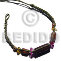 palmwood round wood beads in macrame beige and tan wax cord