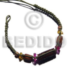 palmwood round wood beads in macrame beige and tan wax cord