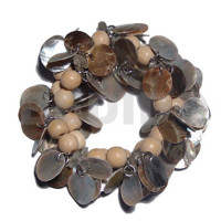 15mm dangling round blacklip with skin and wood beads combination  elas