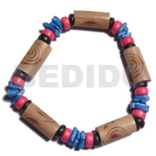bamboo tubes with burning with blue white rose shell, reddish pink b