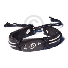 surfer black leather bracelet with black carved resin accent  gen
