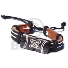 surfer black leather bracelet with black carved resin accent  tri