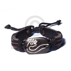 surfer black leather bracelet with black carved resin accent  tri