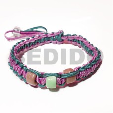 adjustable macrame wax cord bracelet  braided  pink and sky bl