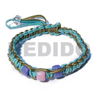 adjustable macrame wax cord bracelet  braided  aqua blue and o