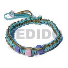 adjustable macrame wax cord bracelet  braided  aqua blue and o