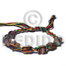 rainbow sq. cut hammershell in rasta string macrame