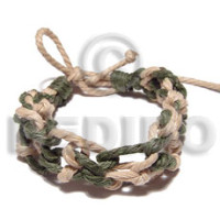 twisted wax cord macrame  army green and natural combination  adjust