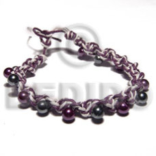 twisted violet white combination wax cord macrame with metallic beads ac
