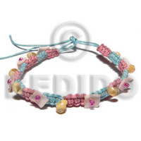 pastel flat macrame wax cord with pink rose and yellow mongo shell