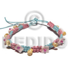 pastel flat macrame wax cord with pink rose and yellow mongo shell