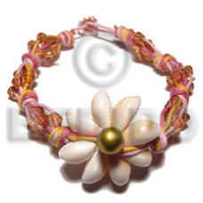 light pink dark pink orange wax cord macrame with acrylic crystals