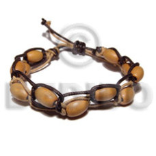 oval wood tube in black beige wax cord macrame adjustable