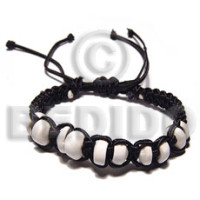 black wax cord macrame with puka shells accent  adjustable
