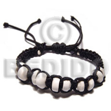 black wax cord macrame with puka shells accent  adjustable