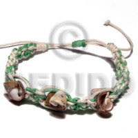 green white wax cord macrame with olive shells accent adjustable