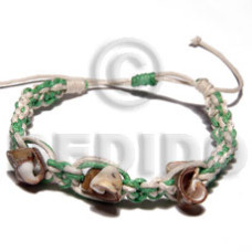 green white wax cord macrame with olive shells accent adjustable