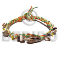 orange yellowithgreen wax cord macrame with olive shells accent