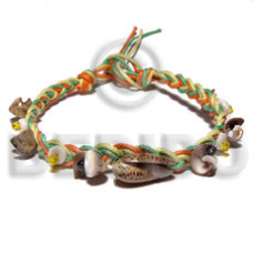 orange yellowithgreen wax cord macrame with olive shells accent