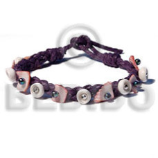 violet wax cord macrame with white tose and puka shells accent