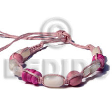 pink macrame wax cord with wood, shells and coco pklt accent