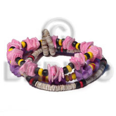 elastic trio  white rose in pink purple coco flower green shell