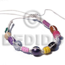 coco beads natural wood and acrylic crstal in macrame wax cord