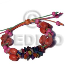 oval natural wood in orane  pink round wood beads multicolored bu