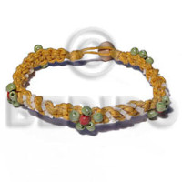 golden yellow wax cord macrame with glass beads accent