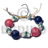 15mm round natural wood beads luhuanus shells combination in pink yellow