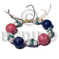 15mm round natural wood beads luhuanus shells combination in pink yellow