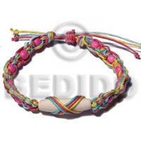 bright pink wood beads in pink yellowithbaby blue wax cords with foo