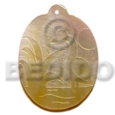 45mm oval mother of pearl shell (MOP) with bird design