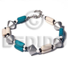 double cone natural wood in silver with asstd wood beads combination